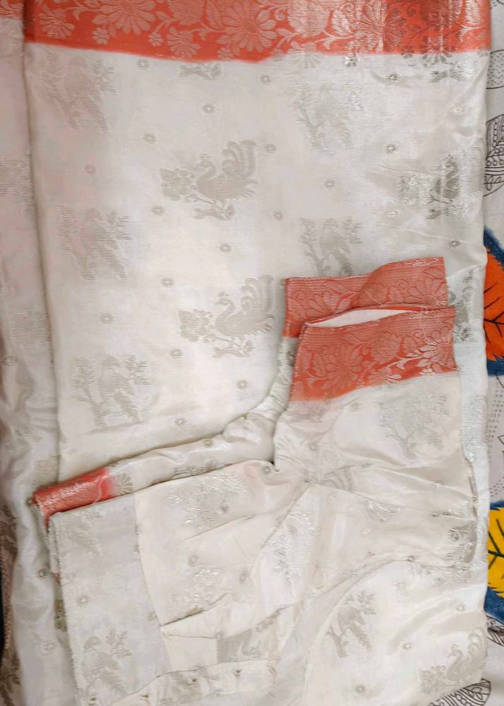 Off White And Orange Border Saree