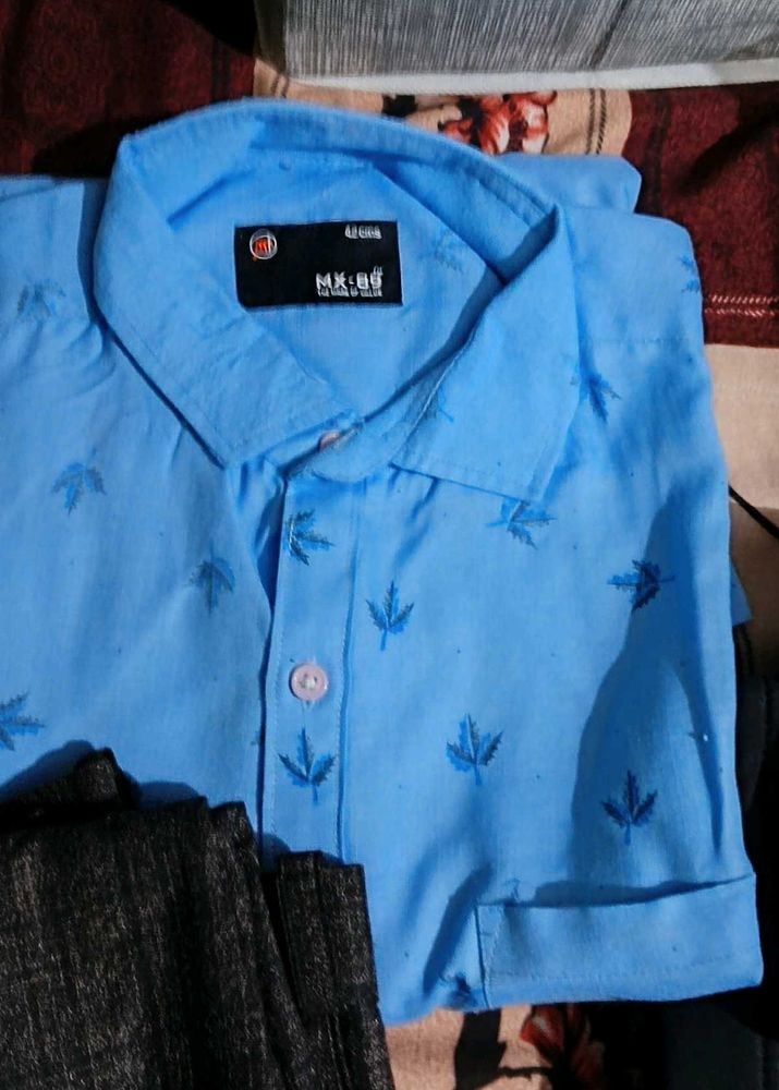 Light BluePrint Shirt - Size XL With 2Formal Pant