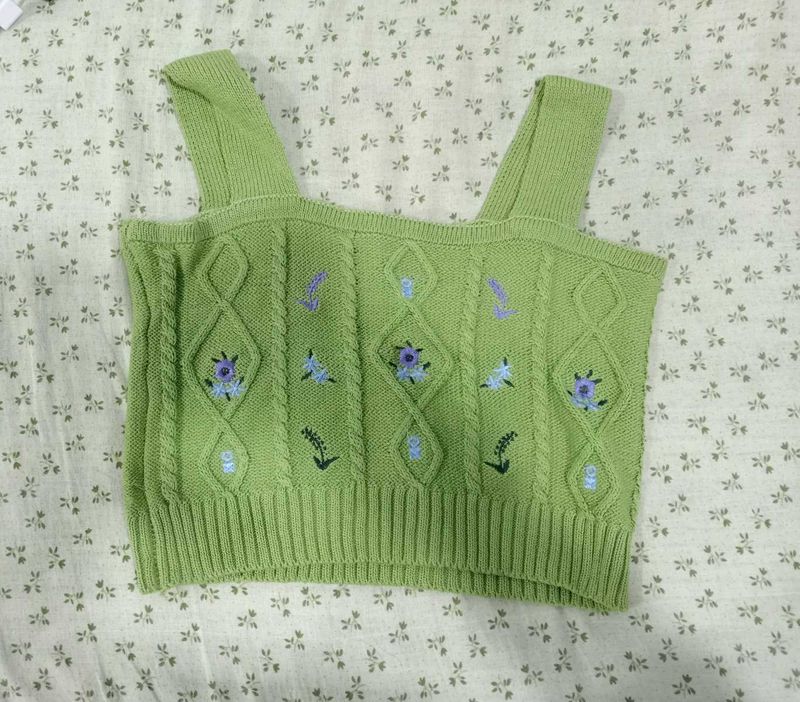 Green Floral Knit Top