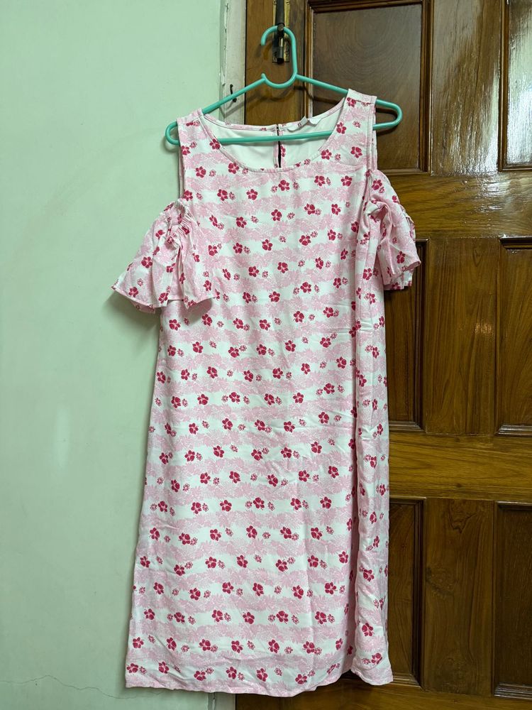 Pink Floral Cold Shoulder Dress