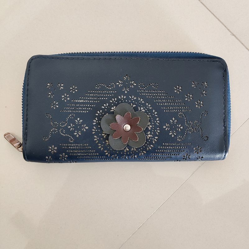 Blue Wallet With Rose Color Inside