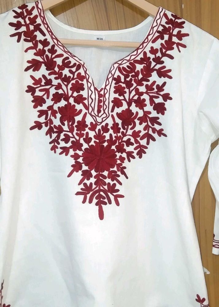 Embroidered White&amp; red Kurta