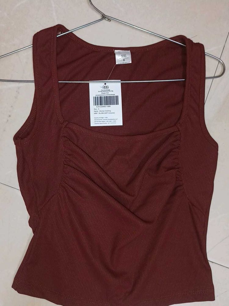 Square Neck Ribbed Ruched Crop Top