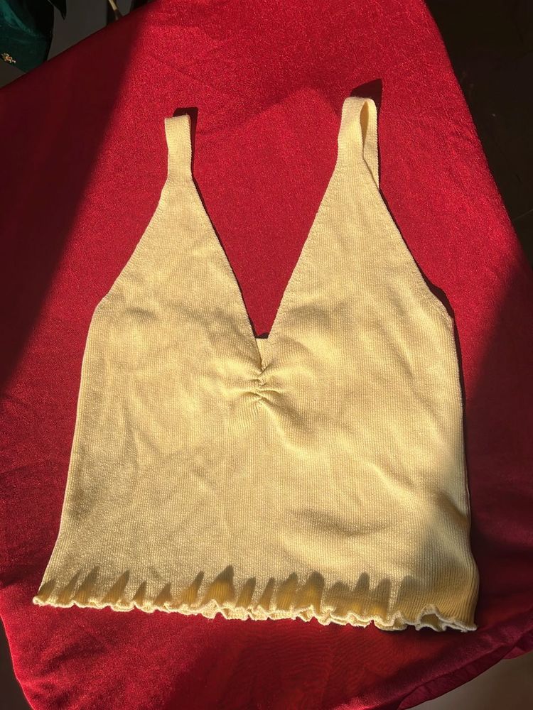 💛Yellow Ribbed Cotton Crop top