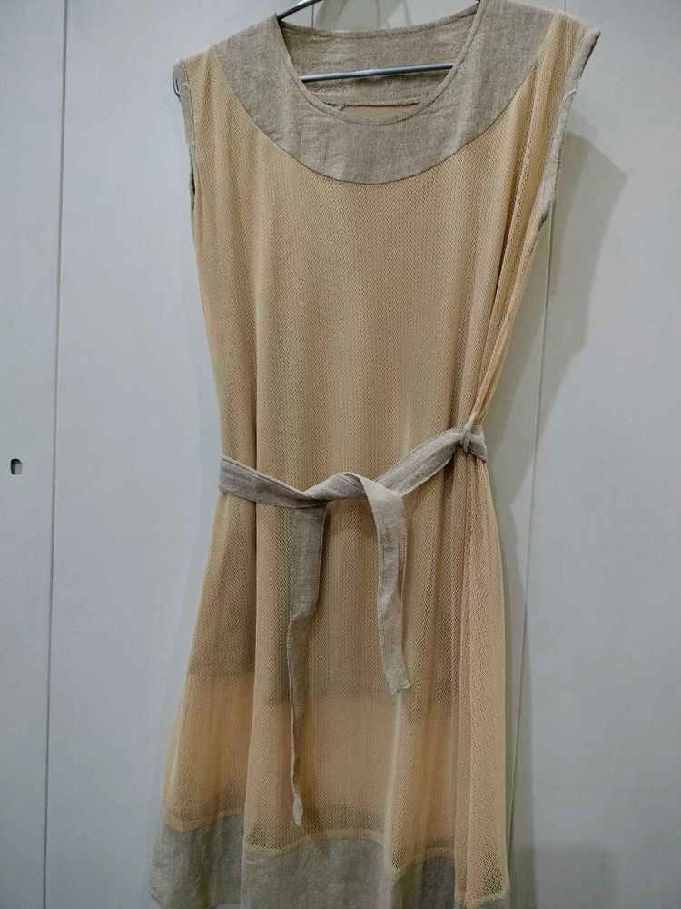 Cream Color Net Midi Dress