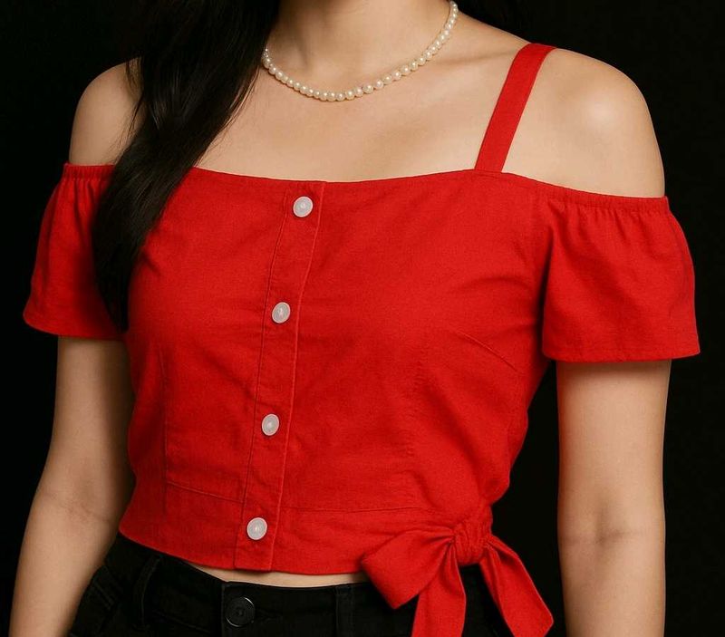 Red Off-Shoulder Crop Top