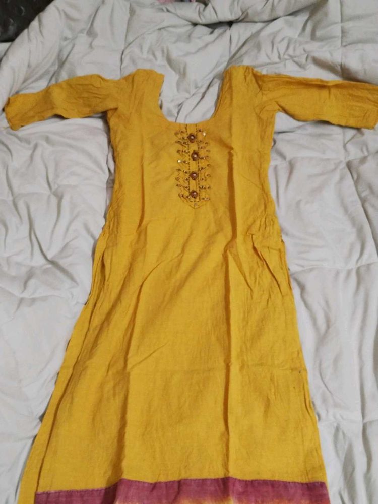 Yellow Embroidered Kurta