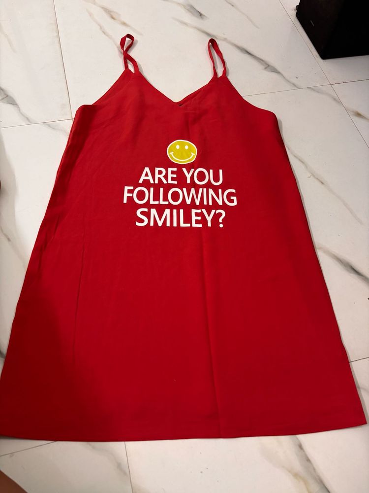 Red &#39;Are You Following Smiley?&#39; Dress