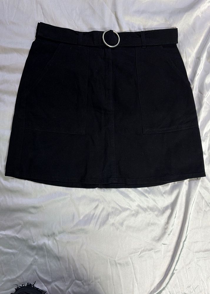 Black Belted Mini Skirt