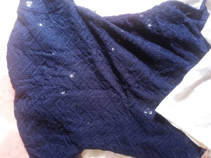 Navy Blue Embroidered Kurta