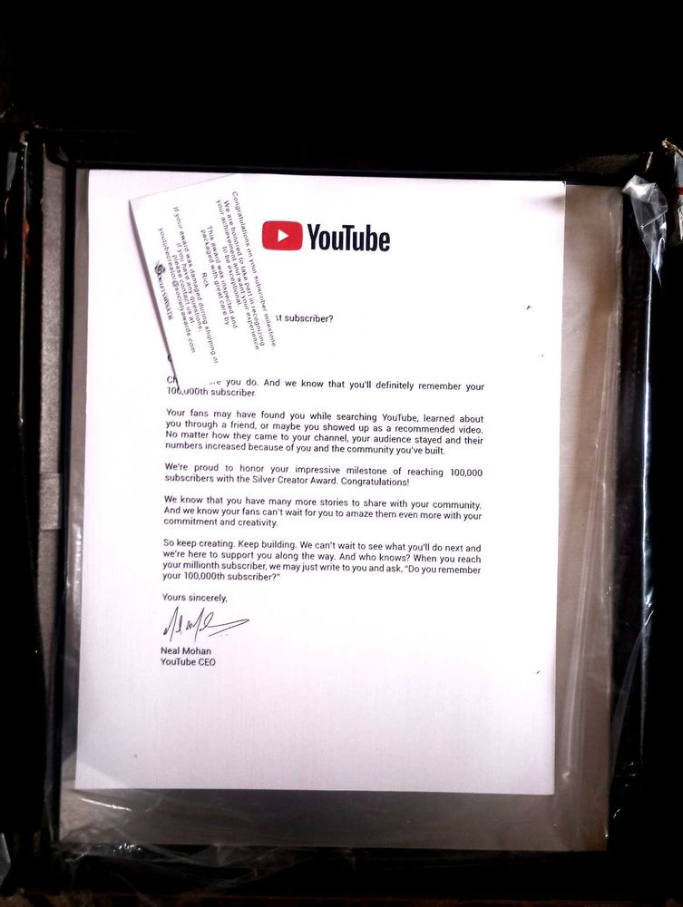 YouTube Silver Creator Award 100K Subscribers