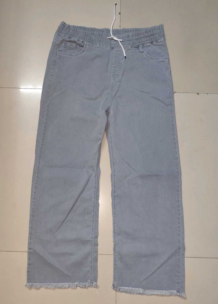 Gray Wide Leg Denim Pants
