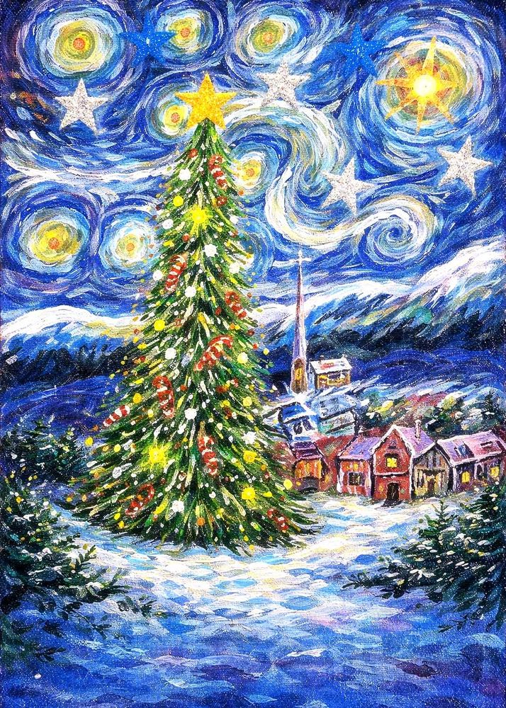 Starry Night Christmas Tree Art