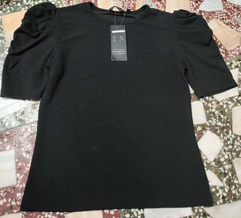 Puff Sleeve Black Top