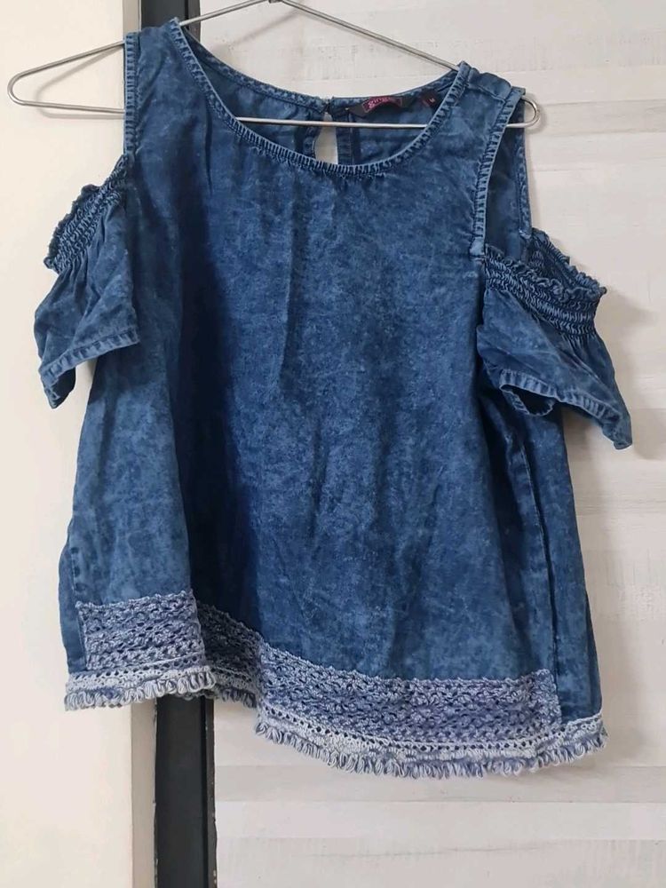 Denim Cold Shoulder Top