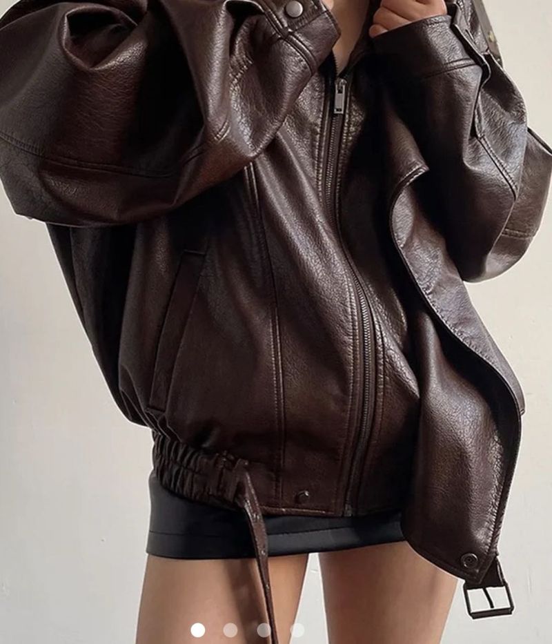 Brown Faux Leather Bomber Jacket