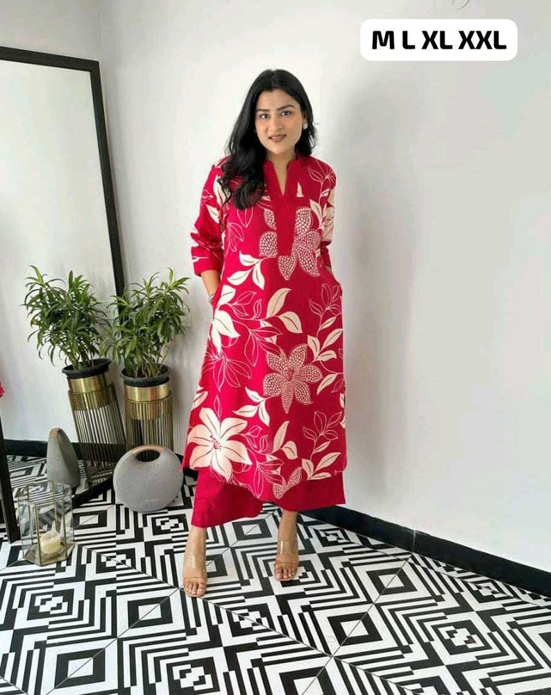 Floral Print Pink Kurti Pant Set