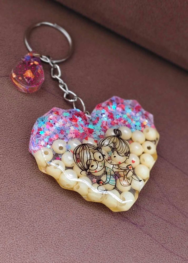 Resin Customized Heart Couple Keychain