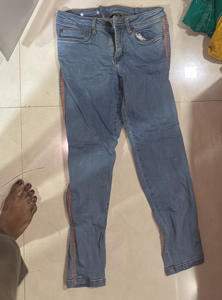 Pink Striped MidWaist Denim Jeans