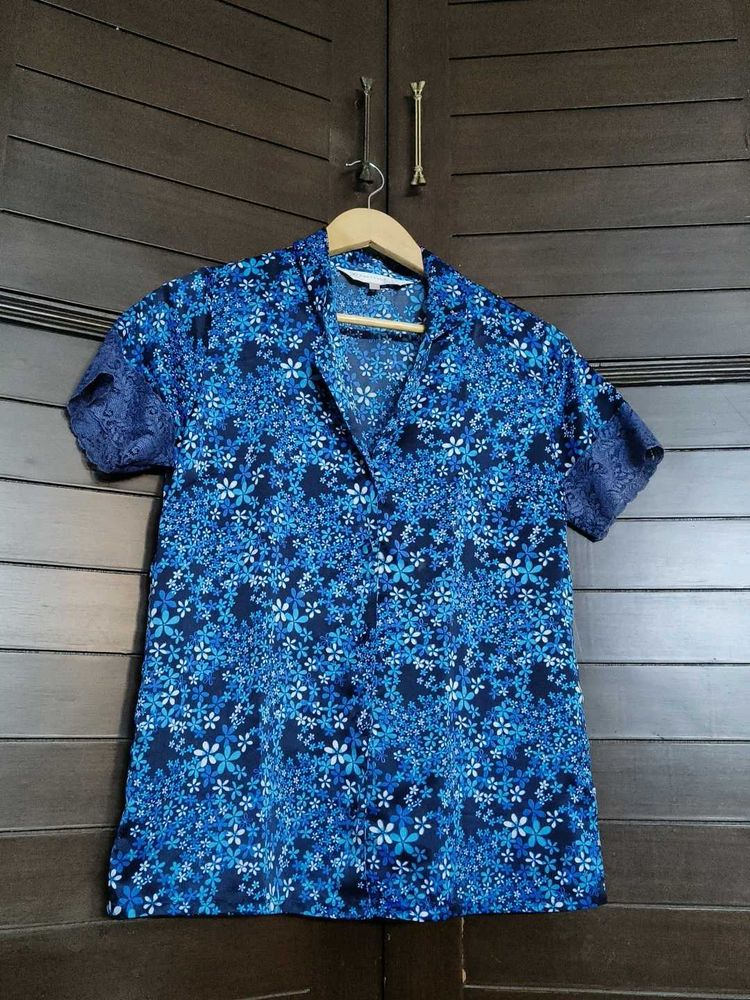 Pretty Secrets Blue Floral Print Short Sleeve Top