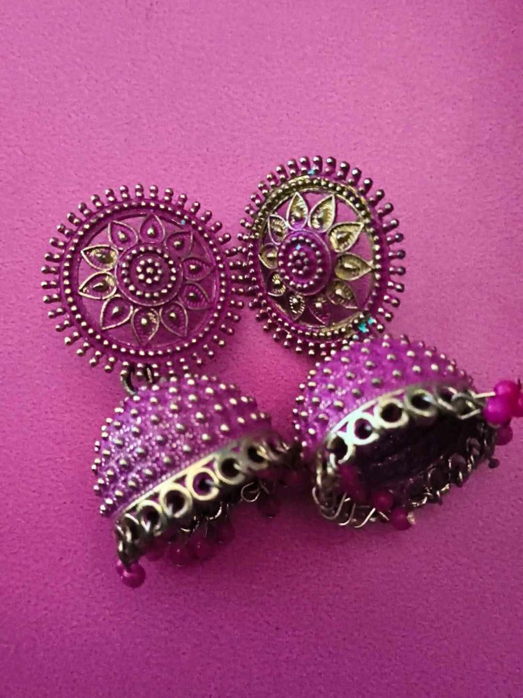 Pink Jhumka Earrings