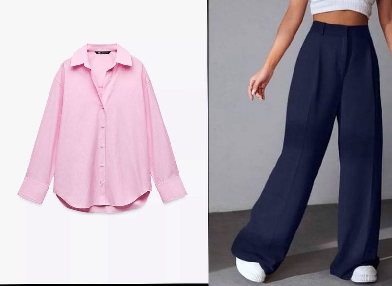 Combo- Pink Oversized Shirt &amp; Navy Blue Trouser