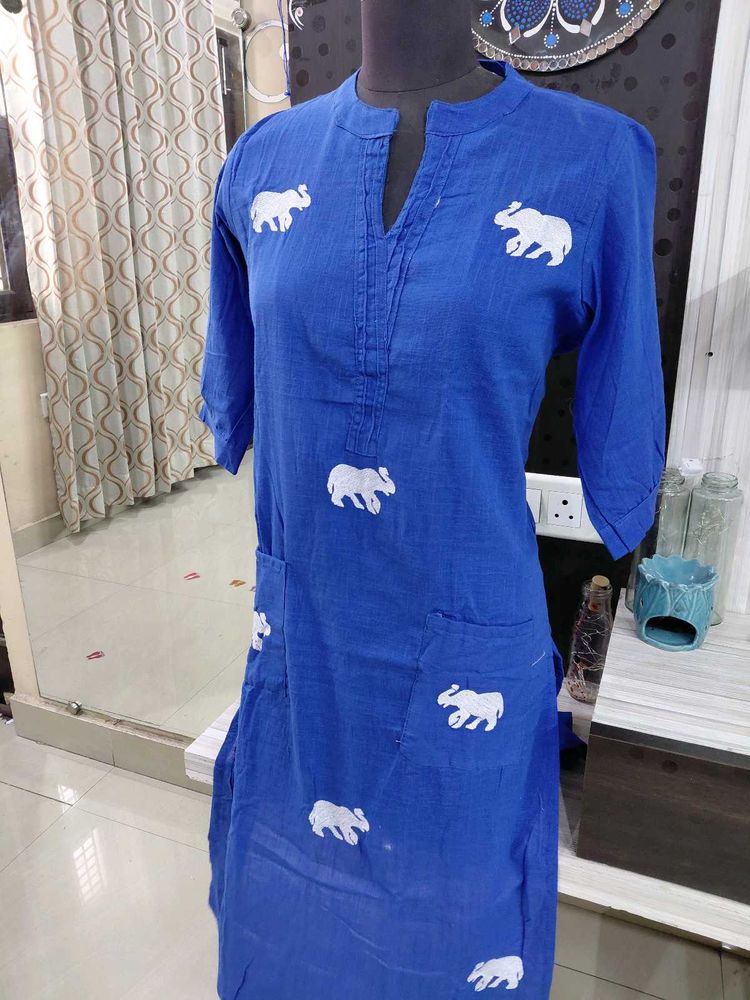 Blue Elephant Print Kurta