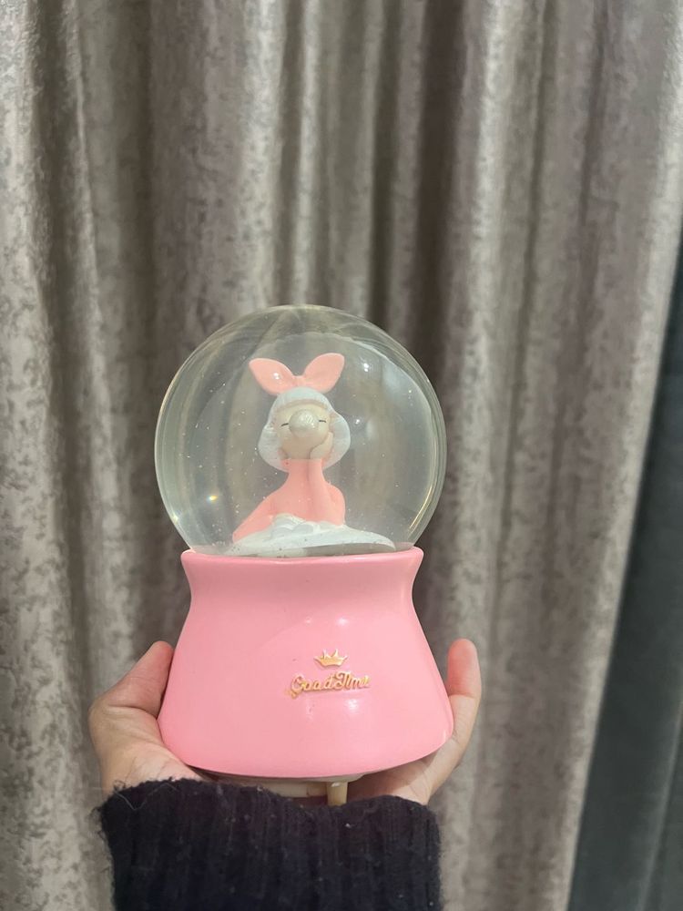 musical Cute Pink Bunny Snow Globe