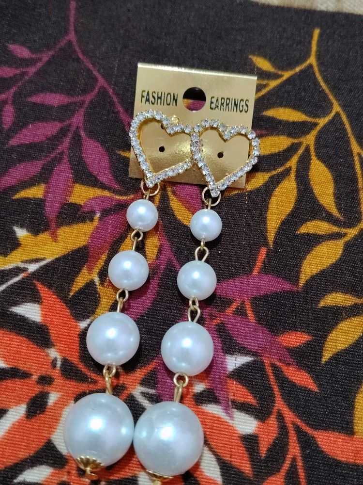 Heart &amp; Pearl Drop Earrings