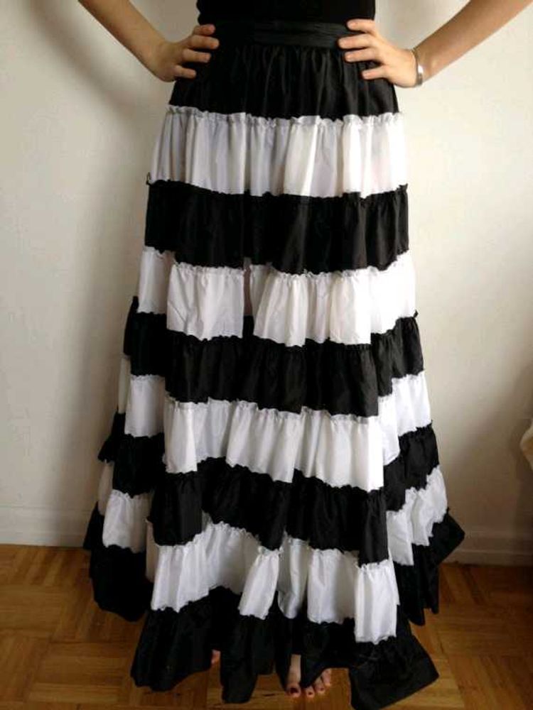 Black &amp; White Tiered Maxi Skirt