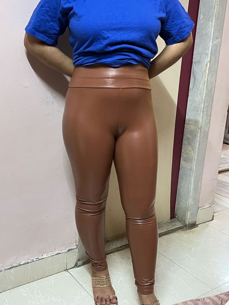 Brown High Waist Faux Leather Leggings pant