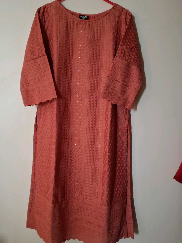 Elegant Peach Embroidered Kurti