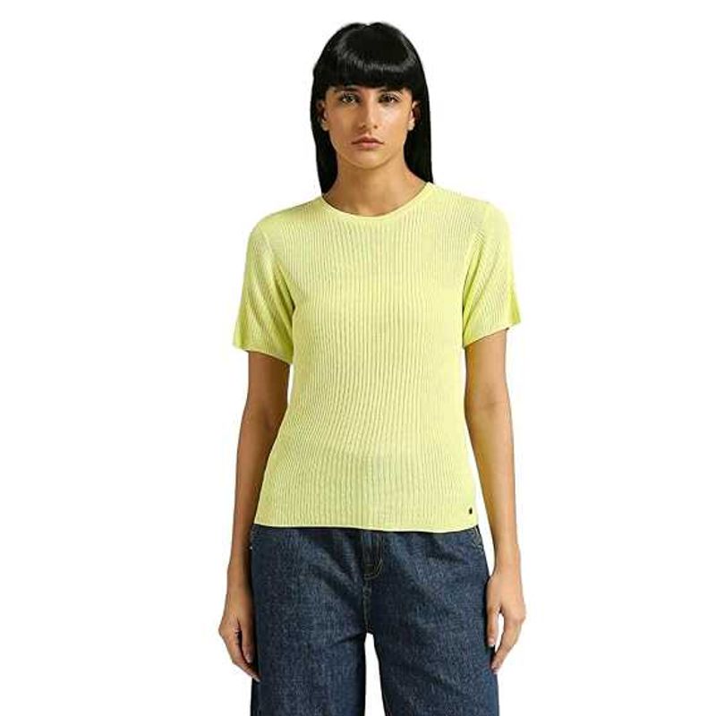 light yellow ribbed short sleeve top