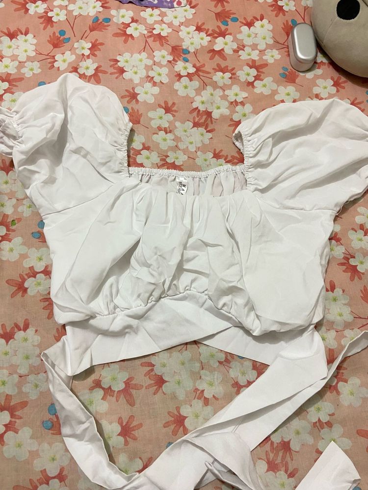 White Korean Off shoulder Top With Back Style