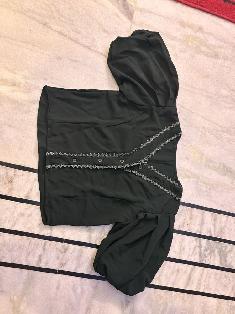 Beautiful Forest Green Color Balloon Sleeve Top