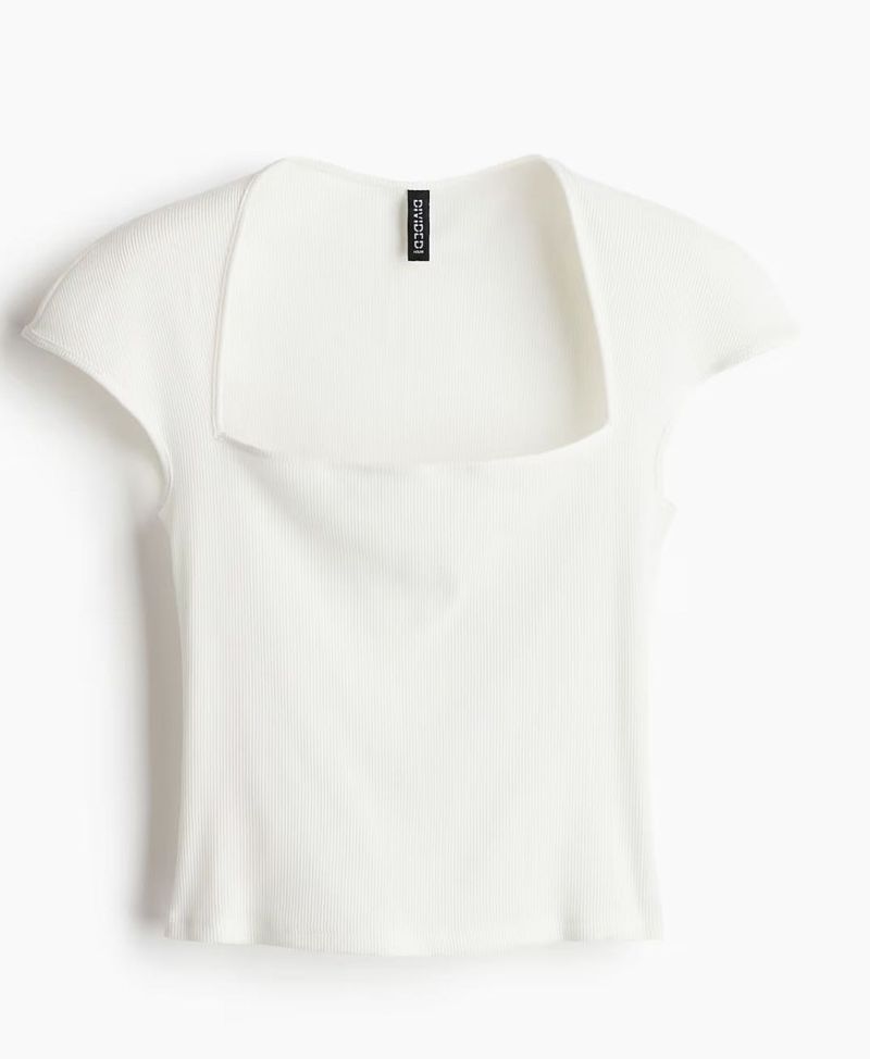 White Square Neck Top