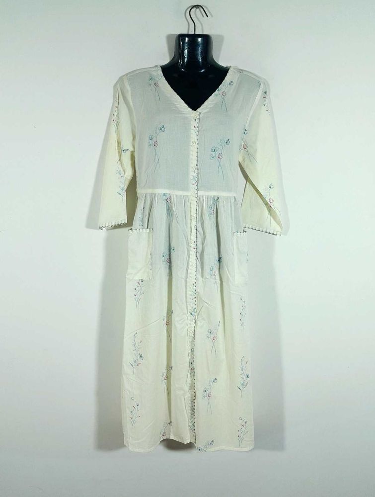 Cream Printed A Line Dress For Women&#39;s