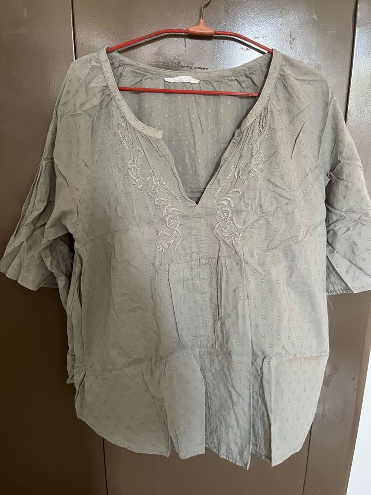 Embroidered Olive Green Top