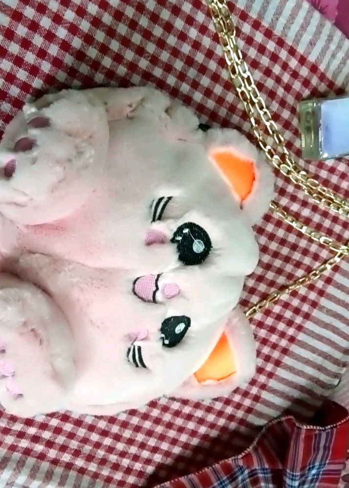 Cute Pink Plush Bear Shoulder Bag