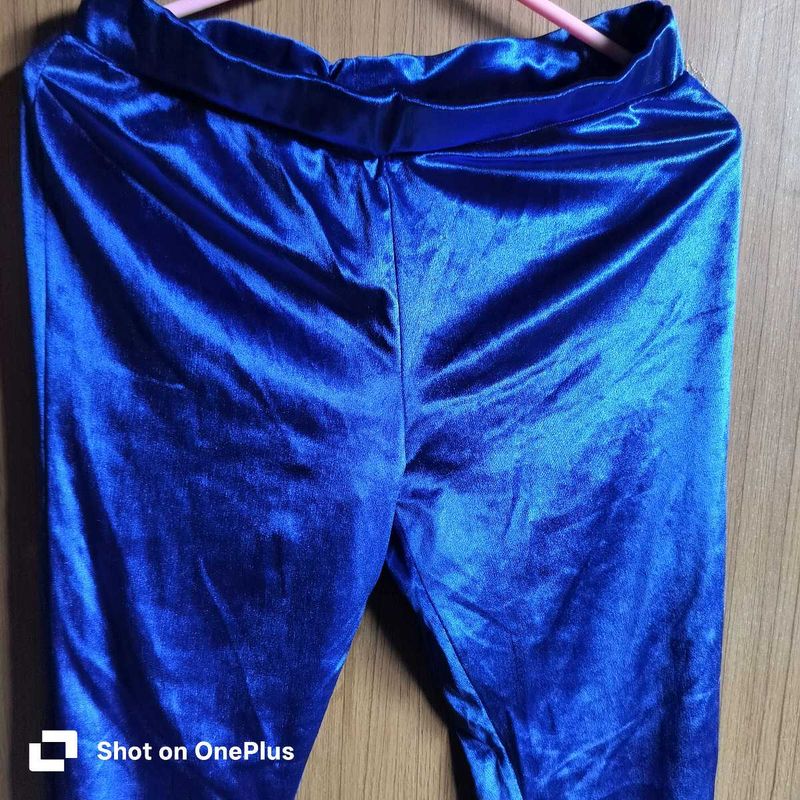 premium Blue Velvet Leggings