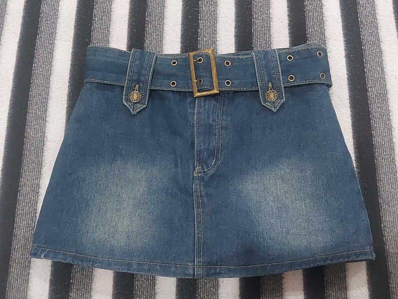 Denim Belted Mini Skirt