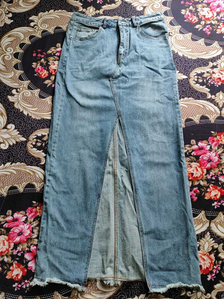 Vintage Long Denim Bodycon Skirt