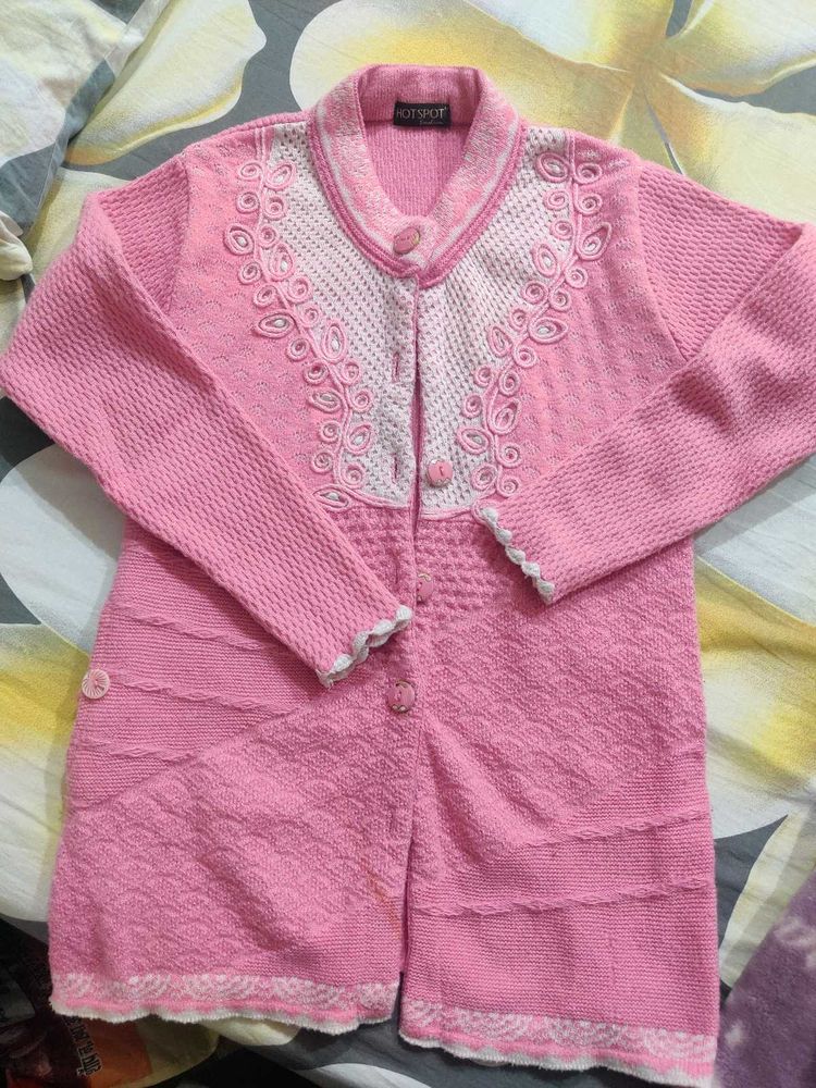 Pink Embellished Knit Cardigan