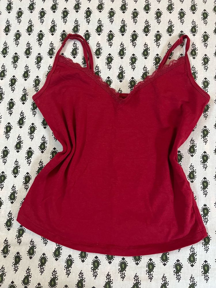 Red Lace Trim Cami Top