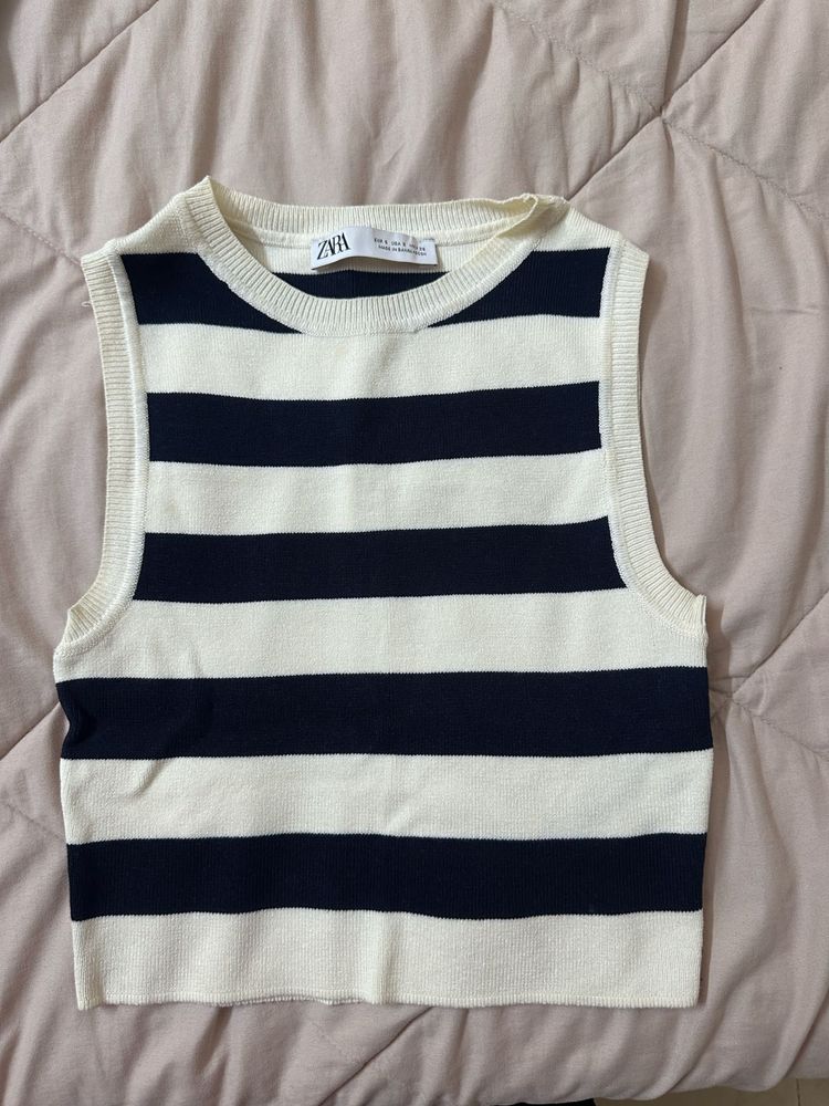 Zara Blue White Striped Top Size S