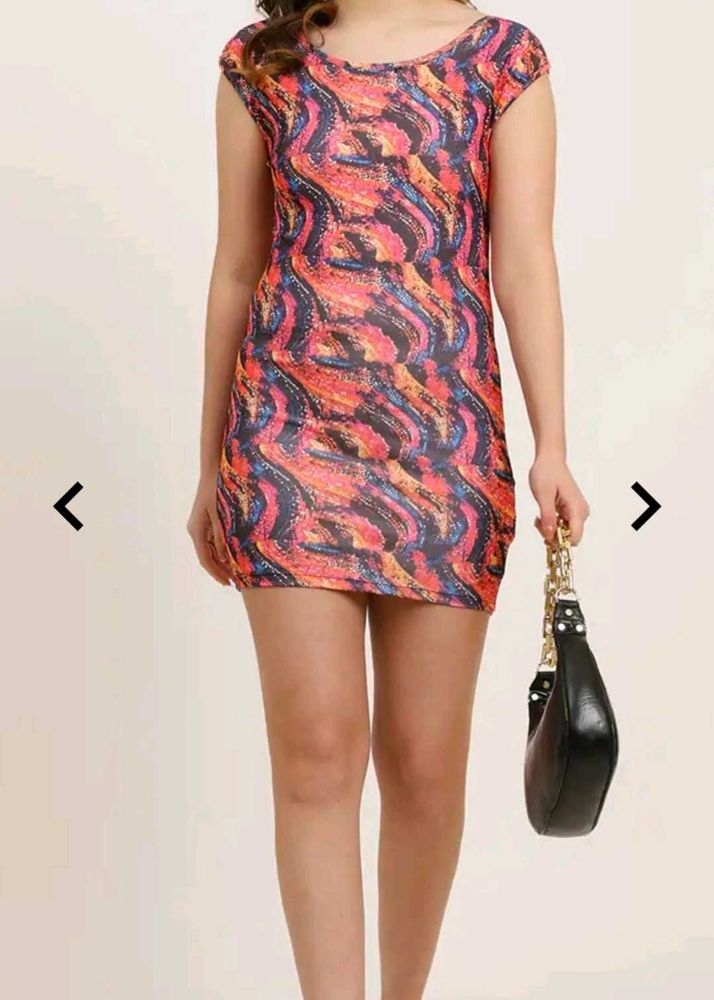 Shein Neck Abstract Print Mini Bodycon Dress — M