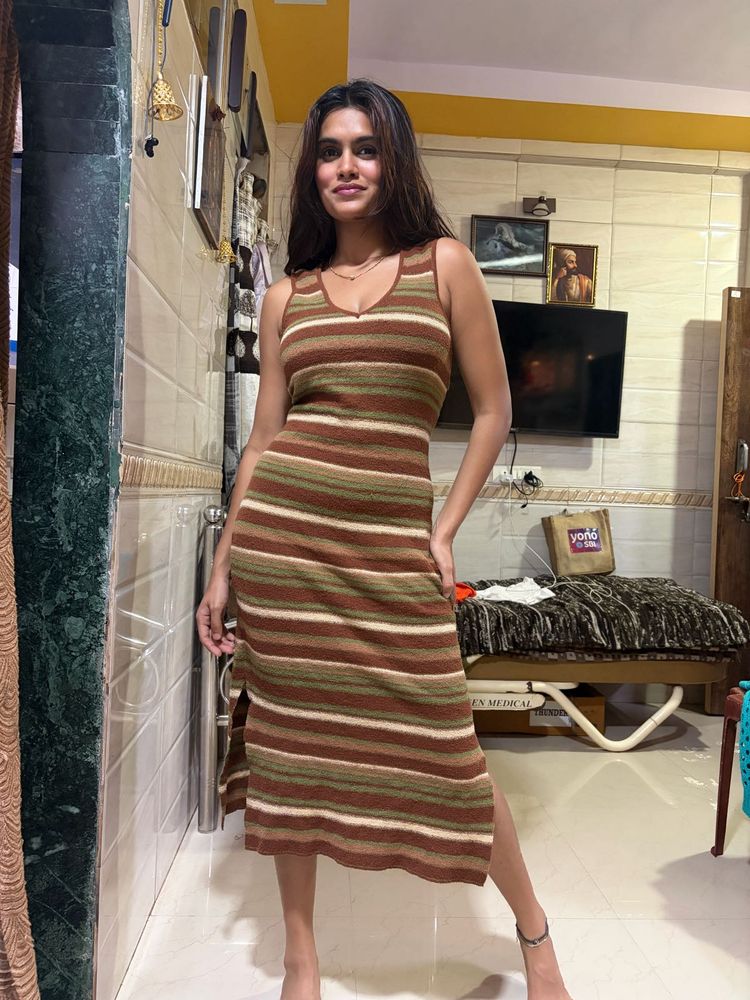 Striped Knit Midi Dress
