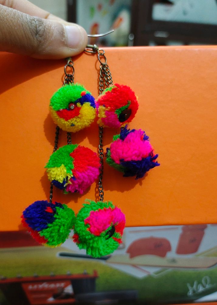 Multicolored PomPom Earrings