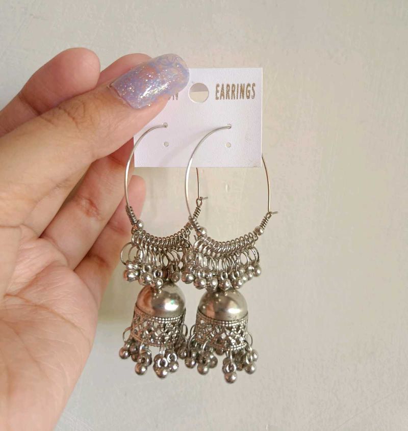 Silver Jhumka Hoop Earrings