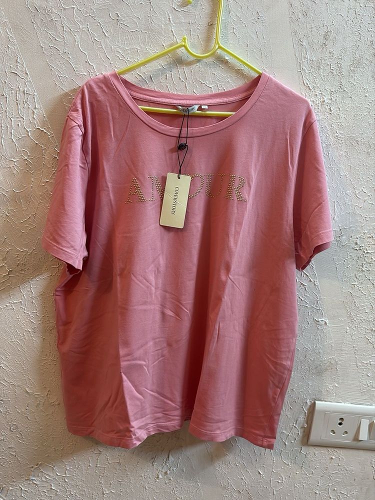 Cover Story Pink Embellished T-Shirt